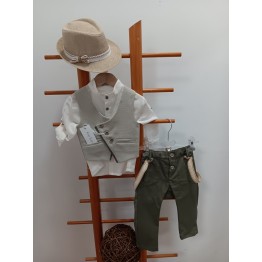 Guy Laroshe Σετ βάπτισης Μπεζ γιλέκο με Λαδί Παντελόνι